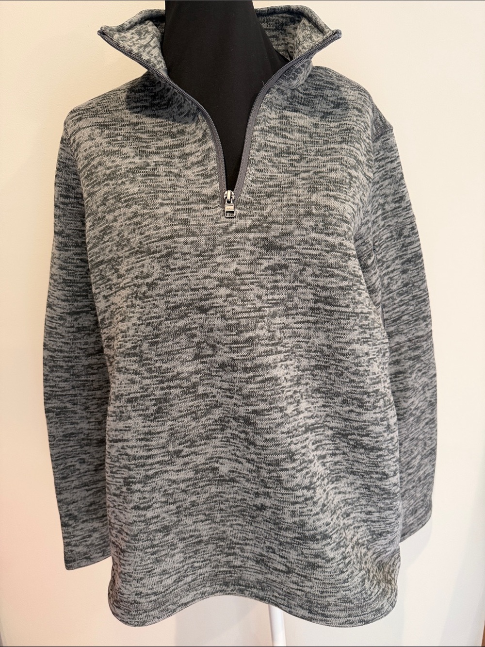 NWOT- Lands' End Girls Gray Heather Sweater Fleece Quarter-Zip - Size M (10-12)
